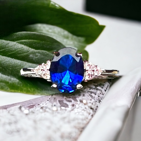 Handcrafted Sapphire Ring Solid Sterling Silver 925 , September birthstone - Picture 2 of 11